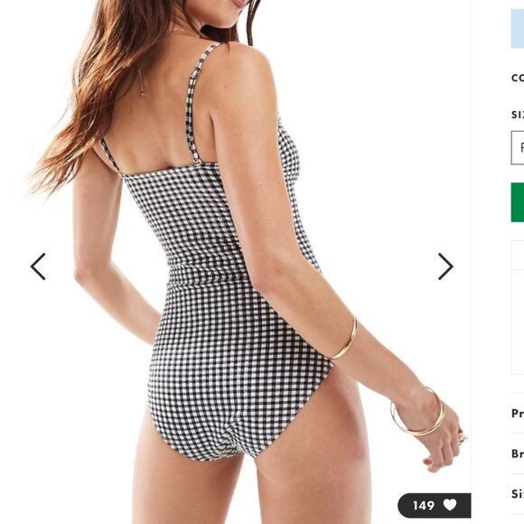 & Other Stories v-shape gingham swimsuit in black - Picture 4 of 4